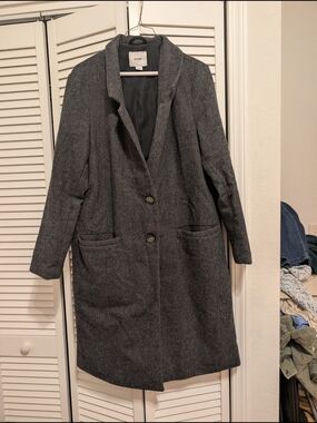 Old Navy Gray Herringbone Long Trench Coat